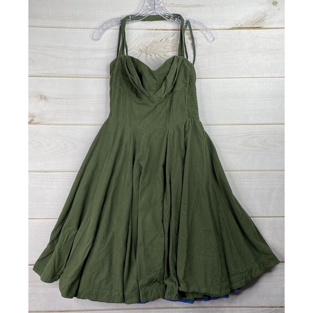 Girls from Savoy Dress 4 Green Corduroy Fit Flare Halter Sweetheart Full Skirt